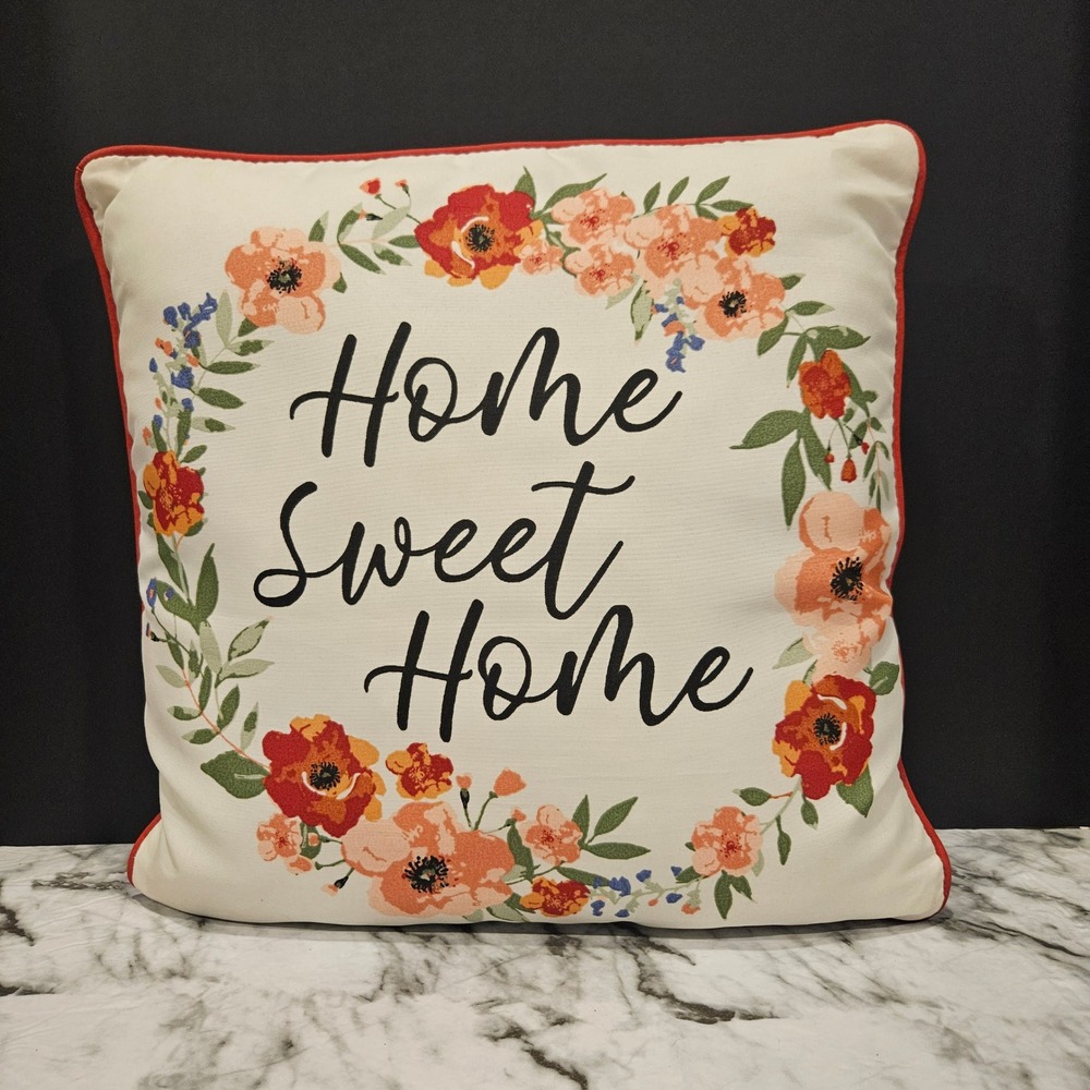 Home Sweet Home Floral Decorative Throw Pillow‎ Accent Red Orange